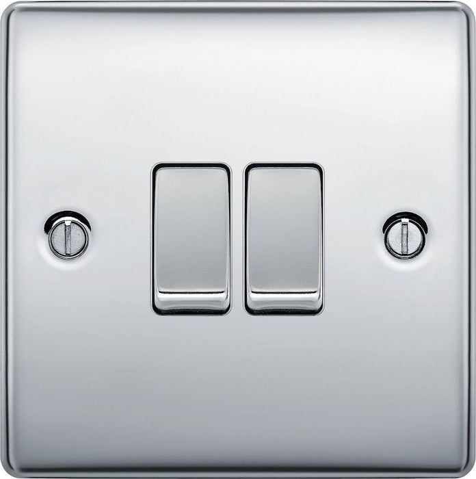 BG Nexus Metal Polished Chrome 2G 2W Light Switch NPC42 Available from RS Electrical Supplies