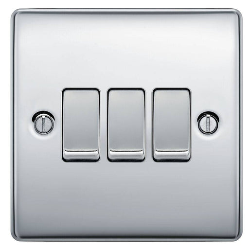 BG Nexus Metal Polished Chrome 3G 2W Light Switch NPC43 Available from RS Electrical Supplies