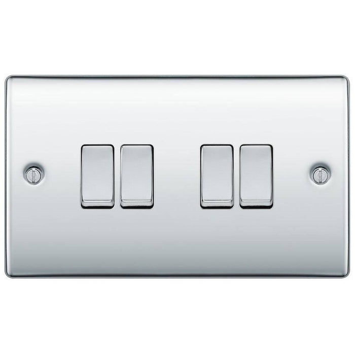 BG Nexus Metal Polished Chrome 4G 2W Light Switch NPC44 Available from RS Electrical Supplies