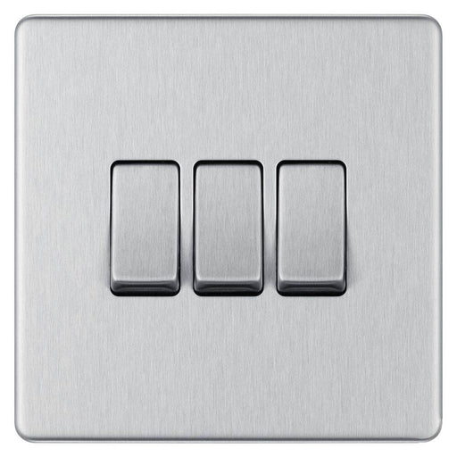 BG Nexus Screwless Brushed Steel 3G 2W Light Switch FBS43 Available from RS Electrical Supplies