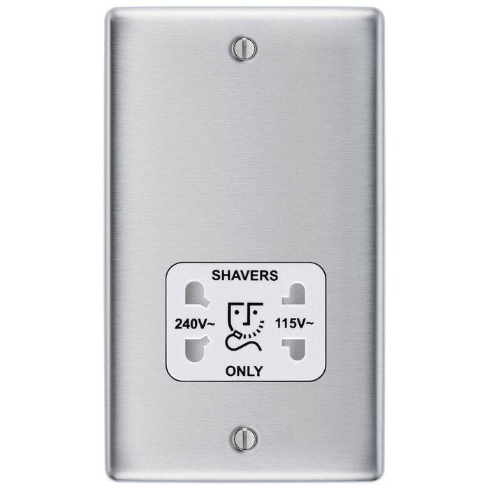 BG Nexus Metal Brushed Steel Shaver Socket NBS20W Available from RS Electrical Supplies