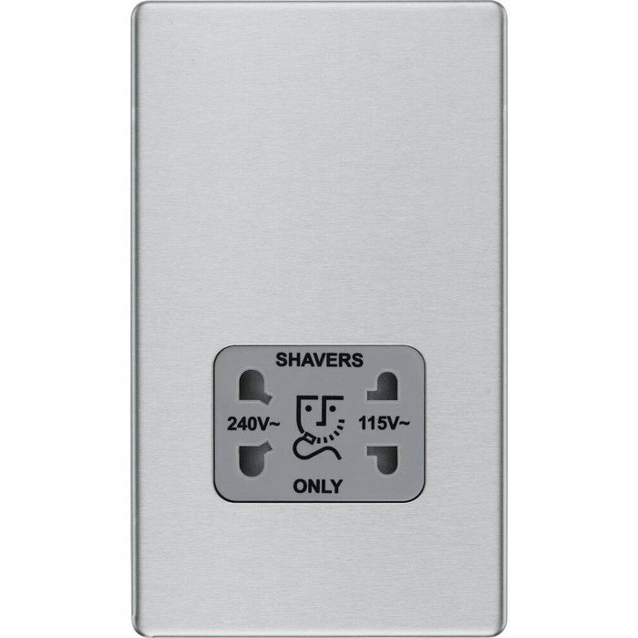 BG Nexus Screwless Brushed Steel Shaver Socket FBS20G Available from RS Electrical Supplies