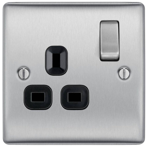 BG Nexus Metal Brushed Steel 13A Single Socket NBS21B Available from RS Electrical Supplies