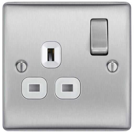 BG Nexus Metal Brushed Steel 13A Single Socket NBS21W Available from RS Electrical Supplies