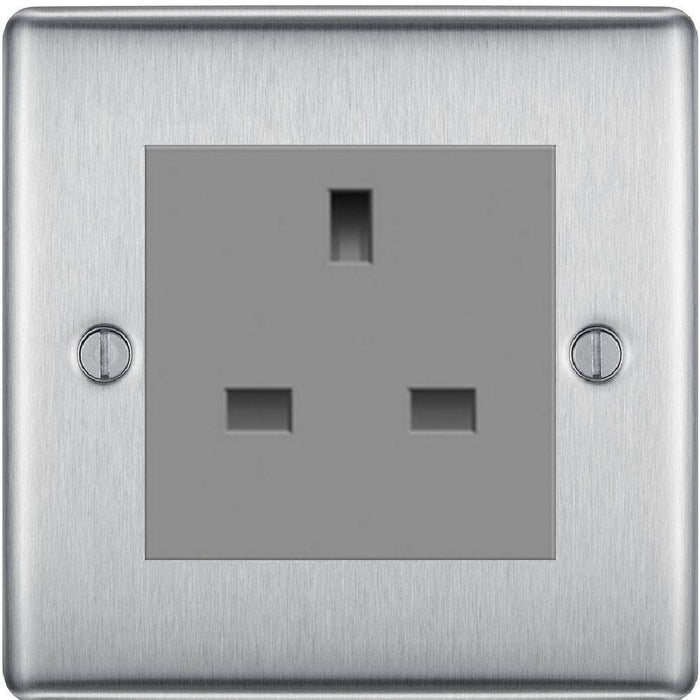 BG Nexus Metal Brushed Steel 13A Unswitched Socket NBSUSSG