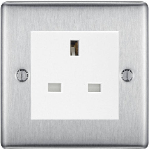 BG Nexus Metal Brushed Steel 13A Unswitched Socket NBSUSSW Available from RS Electrical Supplies