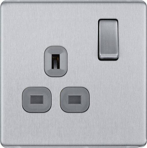 BG Nexus Screwless Brushed Steel 13A Single Socket FBS21G Available from RS Electrical Supplies