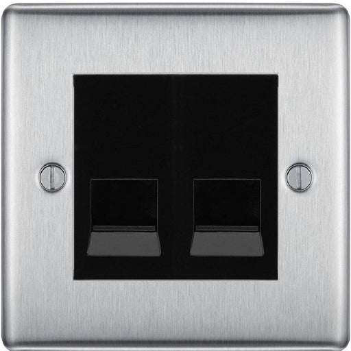 BG Nexus Metal Brushed Steel Double Master Telephone Socket NBSBTM2B Available from RS Electrical Supplies