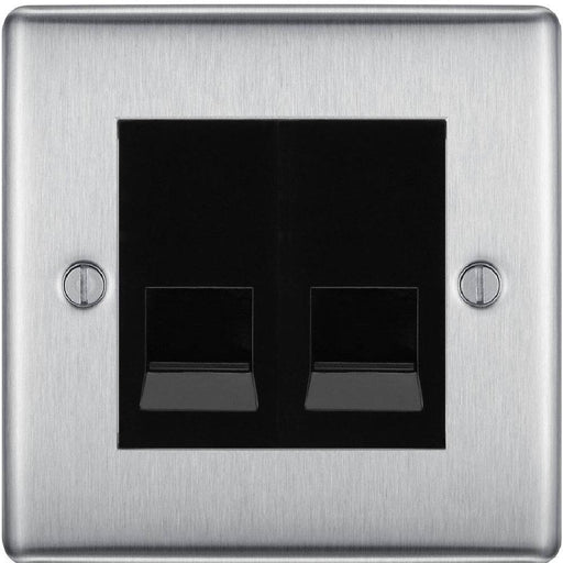 BG Nexus Metal Brushed Steel Double Secondary Telephone Socket NBSBTS2B Available from RS Electrical Supplies