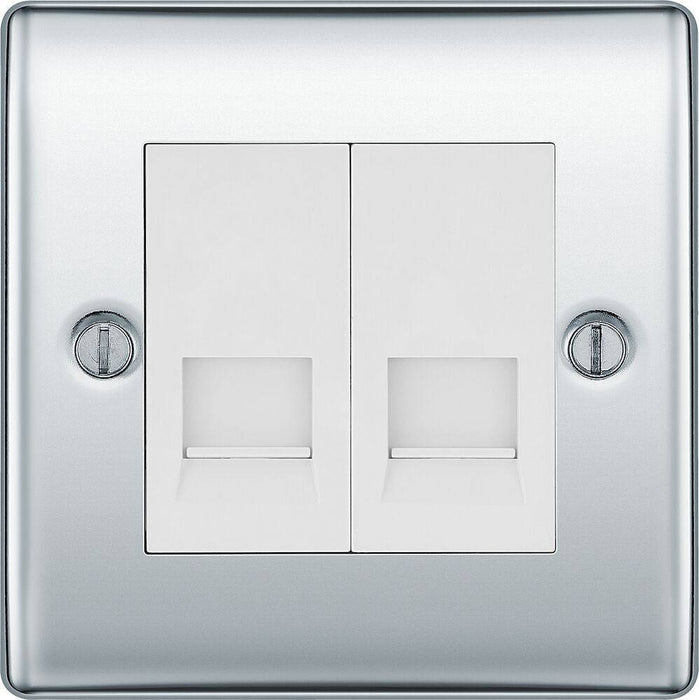 BG Nexus Metal Polished Chrome Double Master Telephone Socket NPCBTM2W Available from RS Electrical Supplies
