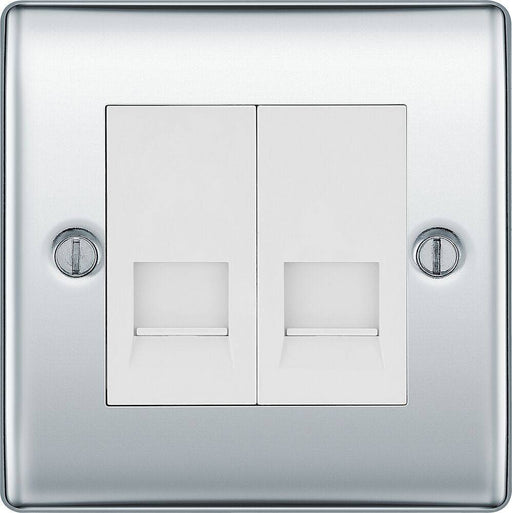BG Nexus Metal Polished Chrome Double Secondary Telephone Socket NPCBTS2W Available from RS Electrical Supplies