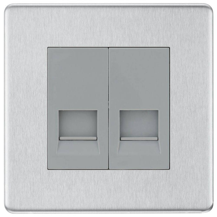BG Nexus Screwless Brushed Steel Double Master Telephone Socket FBSBTM2 Available from RS Electrical Supplies