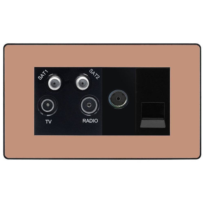 BG Evolve Polished Copper TV/FM/SAT Combination Socket PCDCPQUAD2B Available from RS Electrical Supplies