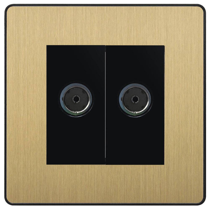 BG Evolve Satin Brass Double Co-axial Socket PCDSB602B Available from RS Electrical Supplies