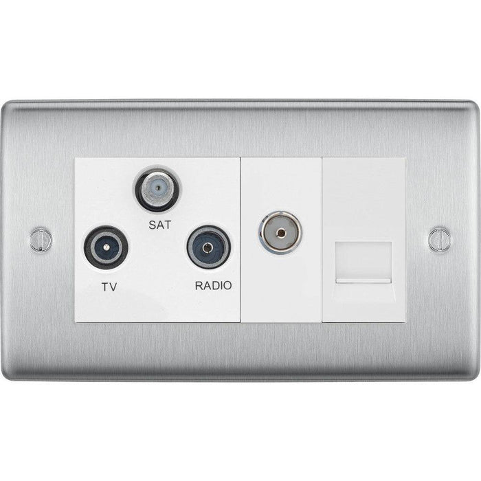 BG Nexus Metal Brushed Steel Combination TV Socket NBS68W Available from RS Electrical Supplies