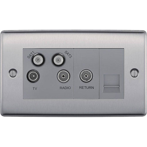 BG Nexus Metal Brushed Steel Combination TV Socket NBS69G Available from RS Electrical Supplies