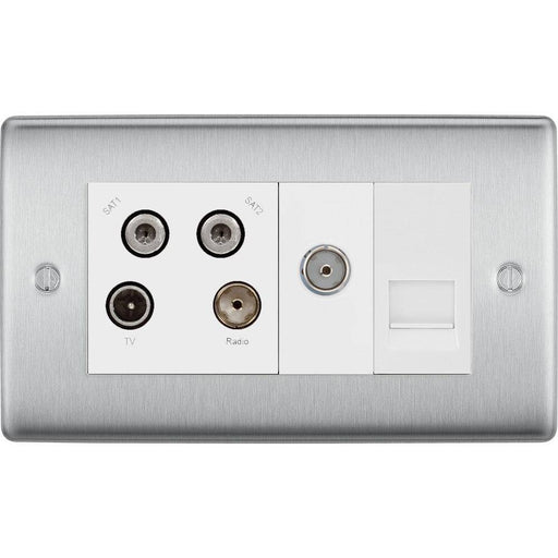 BG Nexus Metal Brushed Steel Combination TV Socket NBS69W Available from RS Electrical Supplies