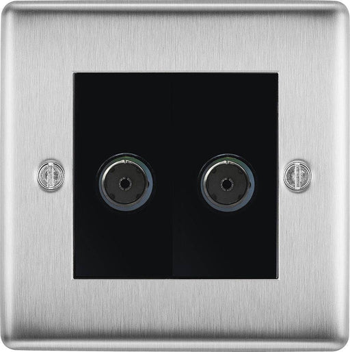 BG Nexus Metal Brushed Steel Double Co-axial Socket NBS61B Available from RS Electrical Supplies