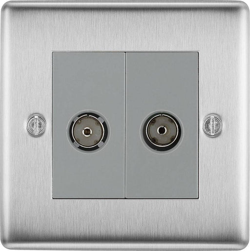BG Nexus Metal Brushed Steel Double Co-axial Socket NBS61G Available from RS Electrical Supplies