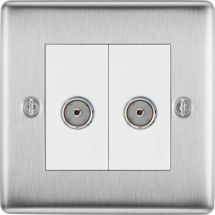 BG Nexus Metal Brushed Steel Double Co-axial Socket NBS61W Available from RS Electrical Supplies