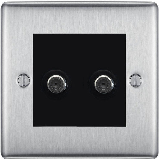 BG Nexus Metal Brushed Steel Double Satellite Socket NBS642B Available from RS Electrical Supplies