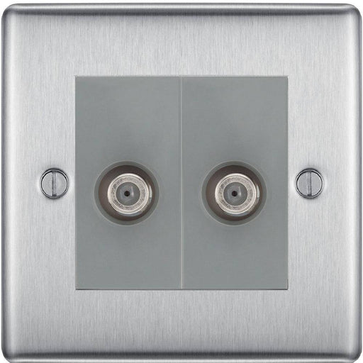 BG Nexus Metal Brushed Steel Double Satellite Socket NBS642G Available from RS Electrical Supplies