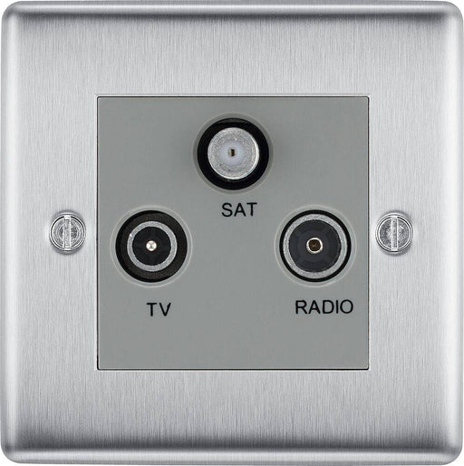 BG Nexus Metal Brushed Steel TV/FM/SAT Socket NBS67G Available from RS Electrical Supplies