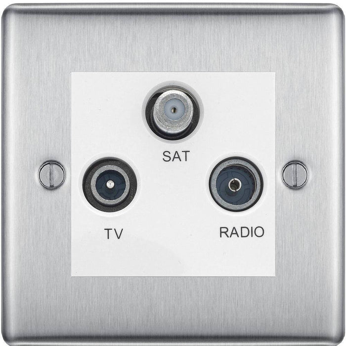 BG Nexus Metal Brushed Steel TV/FM/SAT Socket NBS67W Available from RS Electrical Supplies