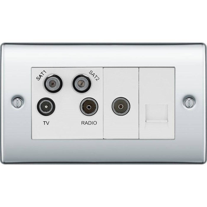 BG Nexus Metal Polished Chrome Combination TV Socket NPC69W Available from RS Electrical Supplies