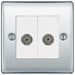 BG Nexus Metal Polished Chrome Double Co-axial Socket NPC61 Available from RS Electrical Supplies