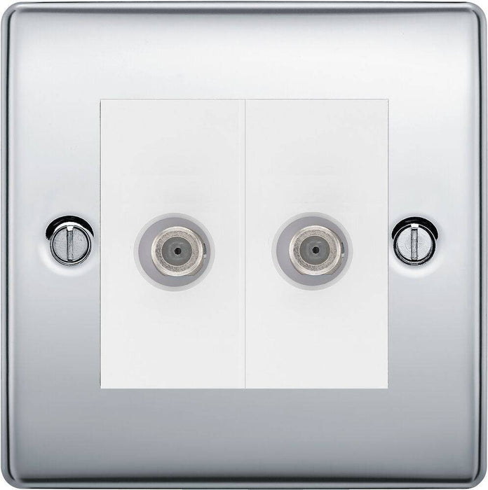 BG Nexus Metal Polished Chrome Double Satellite Socket NPC642 Available from RS Electrical Supplies