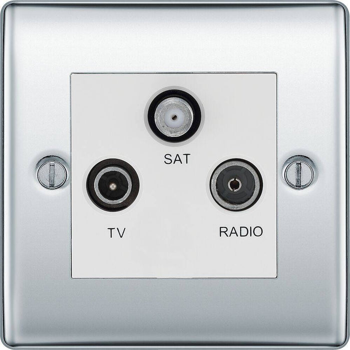 BG Nexus Metal Polished Chrome TV/FM/SAT Socket NPC67W Available from RS Electrical Supplies