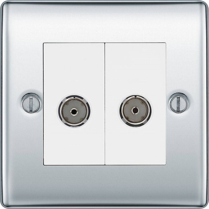 BG Nexus Metal Polished Chrome TV & FM Socket NPC66 Available from RS Electrical Supplies
