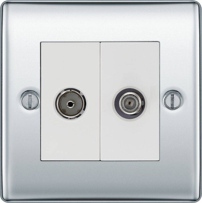 BG Nexus Metal Polished Chrome TV & Satellite Socket NPC65 Available from RS Electrical Supplies