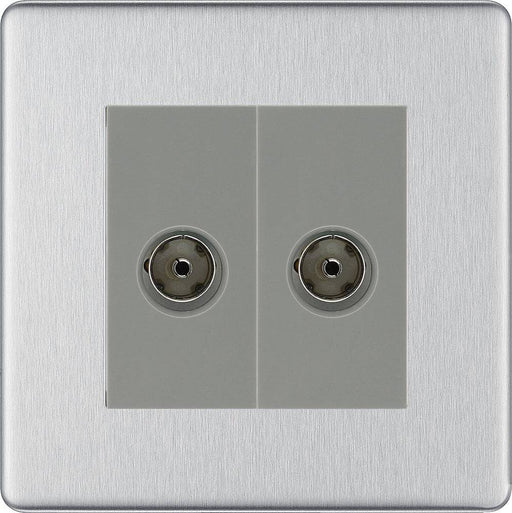 BG Nexus Screwless Brushed Steel Double Co-axial Socket FBS61G Available from RS Electrical Supplies
