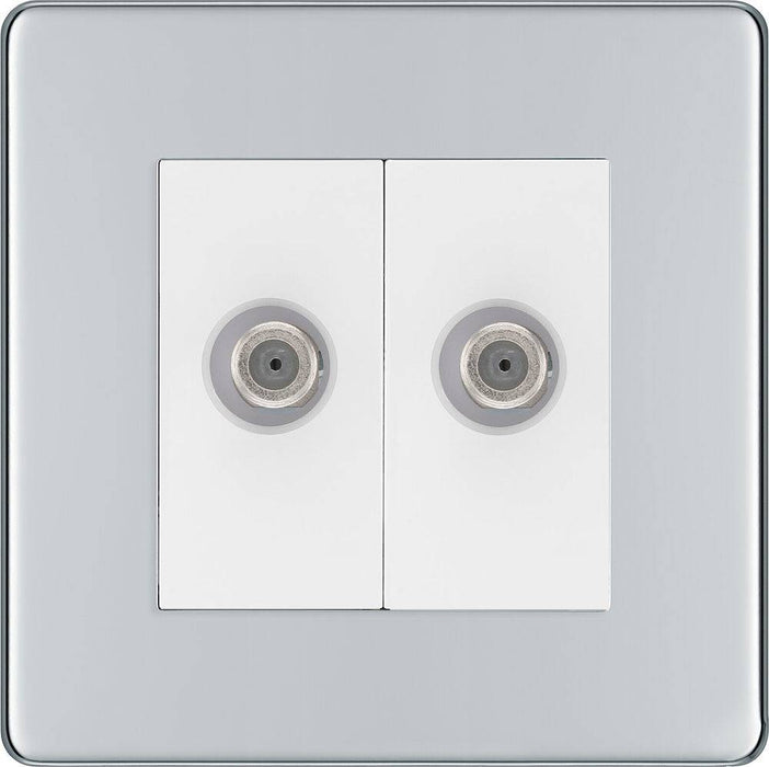 BG Nexus Screwless Polished Chrome Double Satellite Socket FPC642W Available from RS Electrical Supplies