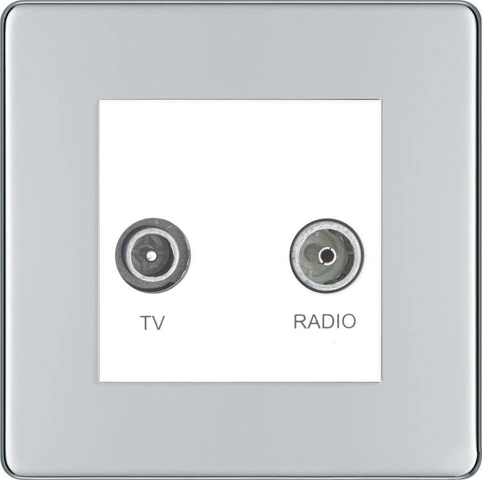 BG Nexus Screwless Polished Chrome TV & FM Socket FPC66W Available from RS Electrical Supplies