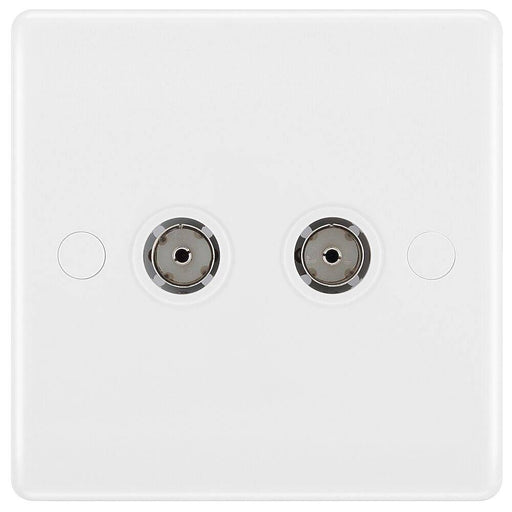 BG White Moulded Double Co-axial Socket 861 Available from RS Electrical Supplies