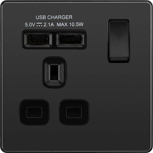 BG Evolve Black Chrome 13A Single USB Socket PCDBC21U2B Available from RS Electrical Supplies
