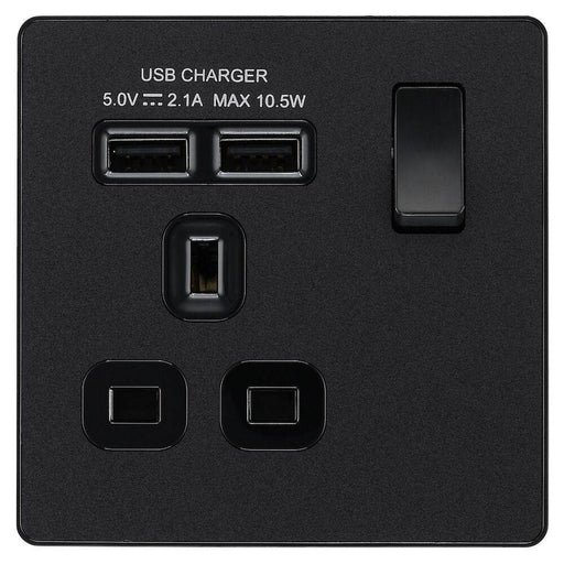 BG Evolve Matt Black 13A Single USB Socket PCDMB21U2B Available from RS Electrical Supplies