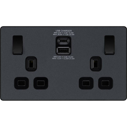 BG Evolve Matt Grey 13A Double USB Socket with A+C Ports PCDMG22UAC30B Available from RS Electrical Supplies
