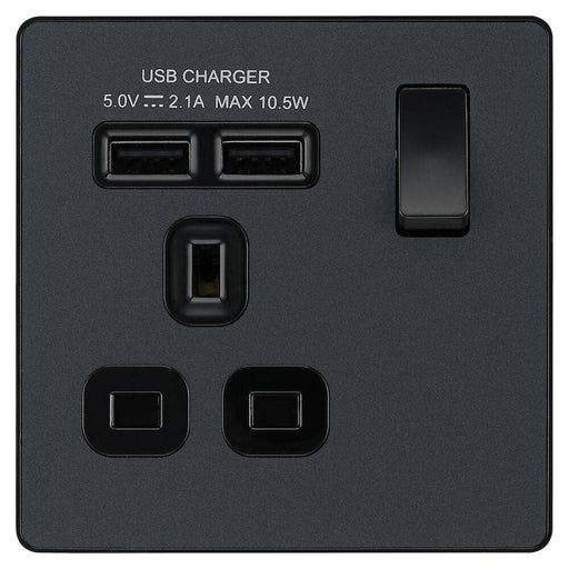 BG Evolve Matt Grey 13A Single USB Socket PCDMG21U2B Available from RS Electrical Supplies