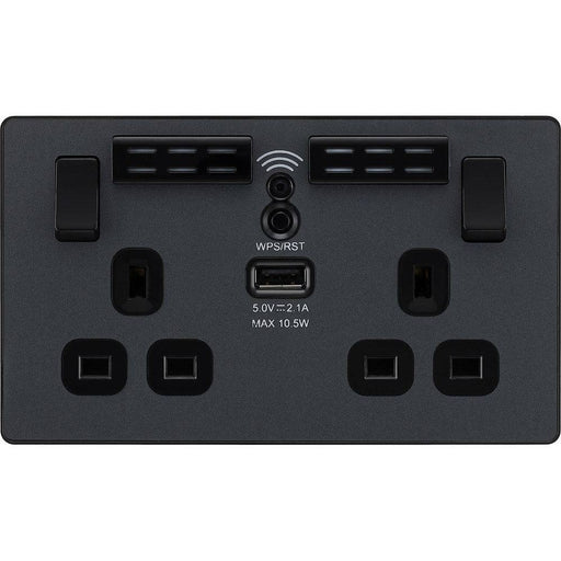 BG Evolve Matt Grey WiFi Extender with 13A double USB Socket PCDMG22UWRB Available from RS Electrical Supplies