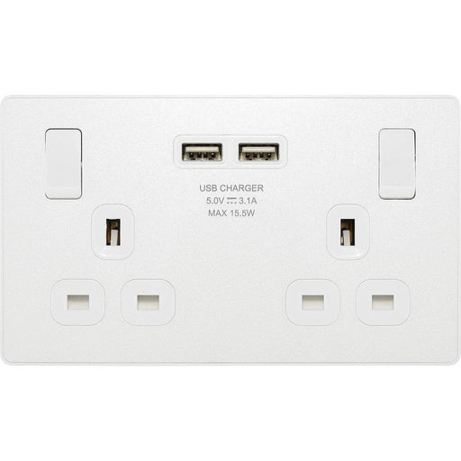 BG Evolve Pearl White 13A Double USB Socket PCDCL22U3W Available from RS Electrical Supplies