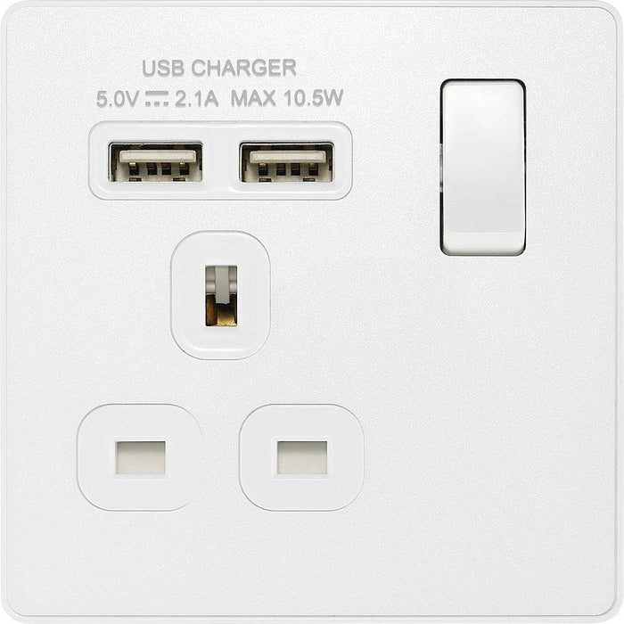 BG Evolve Pearl White 13A Single USB Socket PCDCL21U2W Available from RS Electrical Supplies