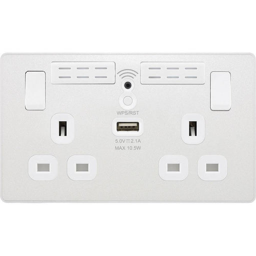 BG Evolve Pearl White WiFi Extender with 13A double USB Socket PCDCL22UWRW Available from RS Electrical Supplies