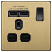 BG Evolve Satin Brass 13A Single USB Socket PCDSB21U2B Available from RS Electrical Supplies