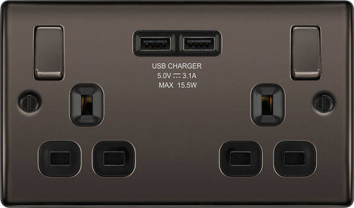 BG Nexus Metal Black Nickel 13A Double USB Socket NBN22U3B Available from RS Electrical Supplies