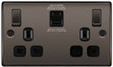BG Nexus Metal Black Nickel 13A Double USB Socket NBN22UAC30B Available from RS Electrical Supplies