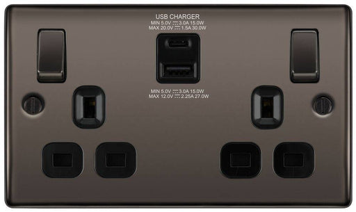 BG Nexus Metal Black Nickel 13A Double USB Socket NBN22UAC30B Available from RS Electrical Supplies